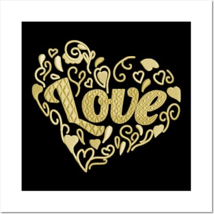 Love in Love heart Canary Yellow Embroidered Look Posters and Art